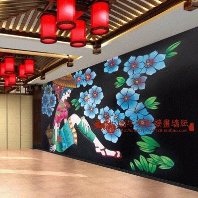 大型壁画背景墙纸少女饭店主题房餐厅壁纸少数民族风情云南傣