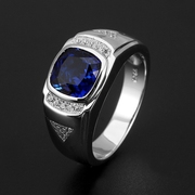 原创蓝宝石戒指男纯银镀金个性简约男士食指指环时尚潮人学生刻字