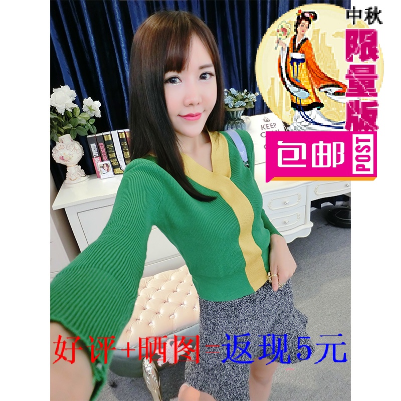 柔柔家欧洲站2015 秋季新款韩版长袖修身弹力针织衫上衣女潮包邮