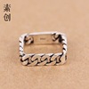 925纯银饰品 韩国杂志款 方形链条性个性创意女生戒指