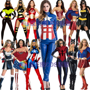 万圣节服装女cos成人超人，服装蜘蛛侠蝙蝠侠，美国队长雷神舞台服装