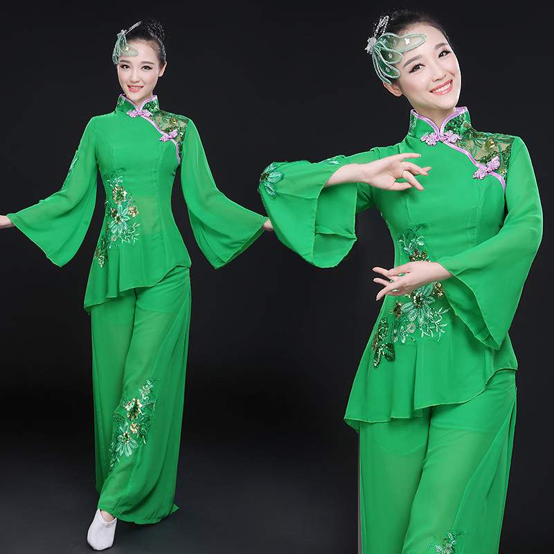 2019 new pattern Spring and summer Younger service stage classical dance costume Fan dance Nation clothing Middle and old age greenin the Women's clothing/Boutique , Costume/National costume/Stage costumes , National costume/Costumes category - from Buy2taobao.com to provide professional Taobao agent buy service