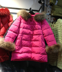 2014冬韩版七分袖大毛领，娃娃款中长款羽绒服女