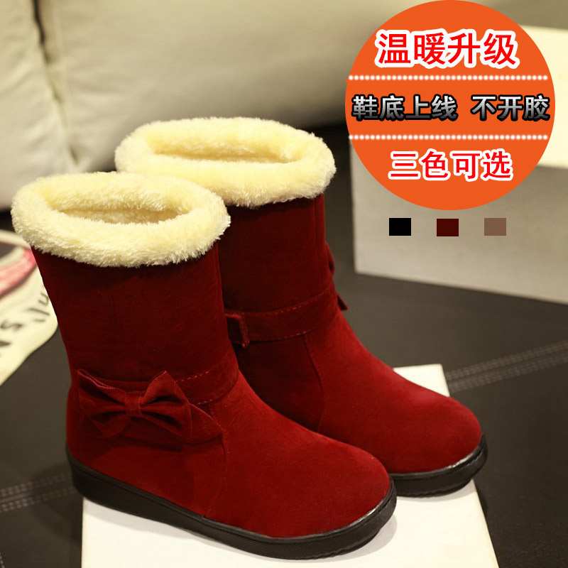 2014冬季新款韩版甜美女雪地靴平底保暖加厚蝴蝶结毛毛靴学生棉鞋