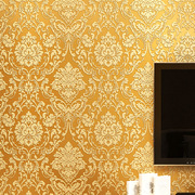 欧式3d立体大马士革植绒，无纺布自粘墙纸，卧室客厅电视背景墙壁纸