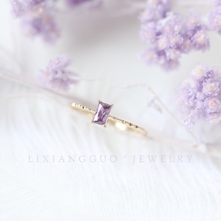 鸢尾香气  纯净剔透紫色锆石925银镀金戒指 精致复古紫 简洁之选