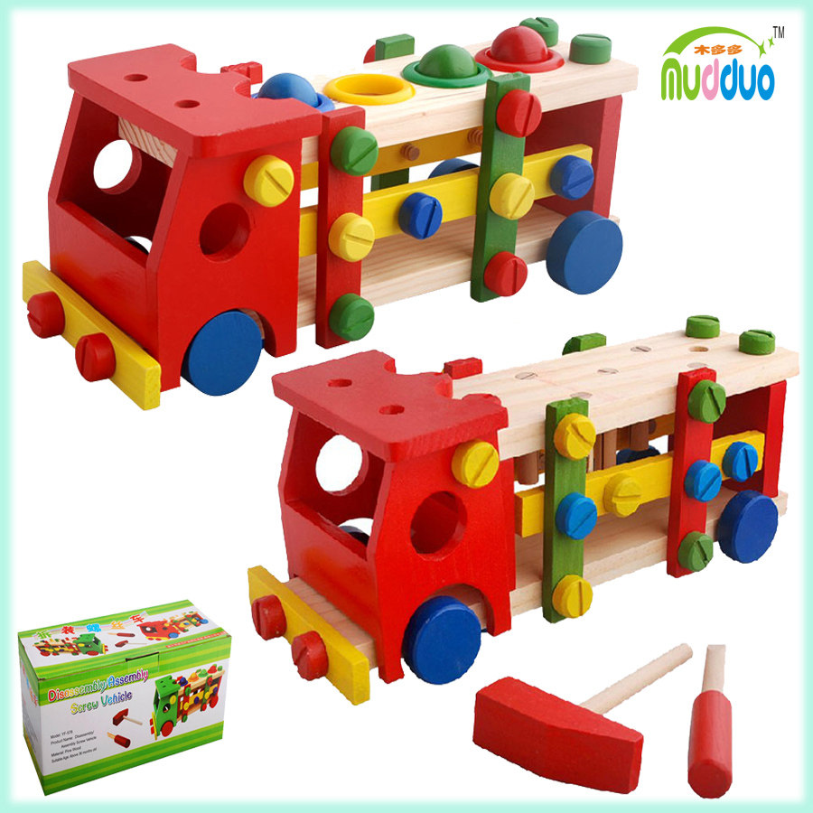 木质儿童敲球拆装积木益智力打住拆装螺母车 配对螺丝组合装拆卸