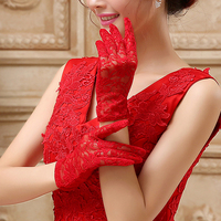 新娘手套红色，长款婚纱礼服旗袍
