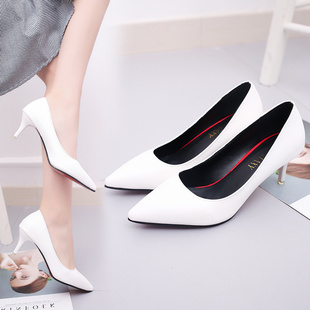 白色职业女鞋黑色3-5-7cm高跟鞋哑光，浅口工作百搭面试单鞋皮鞋根