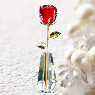水晶玫瑰花母亲节礼物送妈妈女朋友老婆浪漫结婚花瓶实用520摆件
