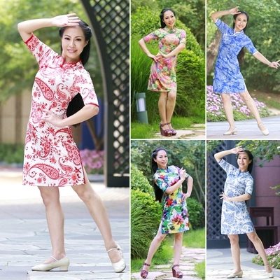 杨艺舞蹈服装红草莞儿原创广场舞服装 杨艺 応子 旗袍舞服 65614