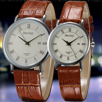 标题优化:新款正品瑞士防水男女情侣表一对韩版复古时尚真皮手表商务石英表
