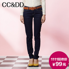 【爆】CCDD2014冬专柜正品新款女弹力显瘦铅笔裤深色印花牛仔长裤