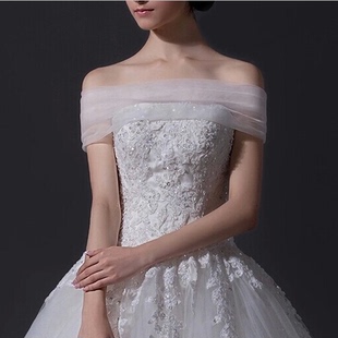 白色新娘结婚装饰 婚纱配件 抹胸一秒变一字领婚纱咯甜美气质披肩