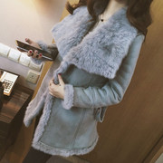 2016秋冬韩版女装外套兔毛鹿皮绒羊羔毛加厚棉衣中长款大衣