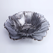 水晶玻璃果盘套装浅银色大号水果盘向日葵果碗时尚果斗创意