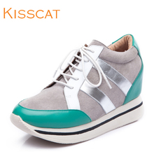 KISSCAT接吻猫 2014新品秋款休闲运动风内增高休闲鞋拼接圆头女鞋图片
