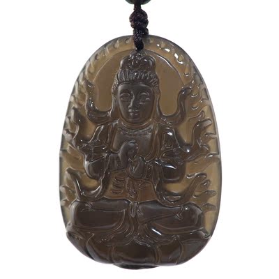 天然冰种黑曜石本命佛吊坠 不动尊虚空藏文殊普贤菩萨项坠男女