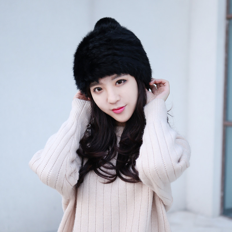 韩版兔毛帽子女冬天加厚护耳韩国时尚百搭可爱毛线青年皮草潮帽