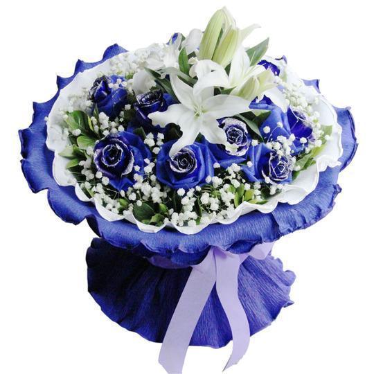 辽宁盘锦鲜花店鲜花预定生日鲜花同城速递13朵蓝色妖姬玫瑰花