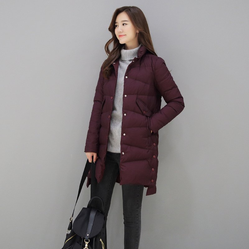 2016冬装新款韩版潮白鸭绒外套修身立领轻薄羽绒服女中长款显瘦