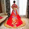 红色大码秀禾服中式婚纱旗袍礼服孕妇装新娘妆，刺绣名族风龙袍