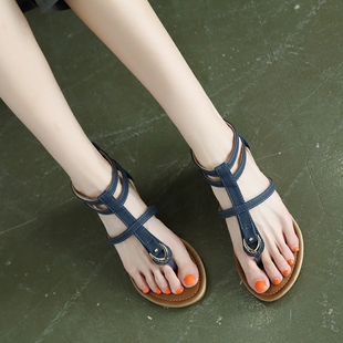 罗马夹(罗马夹)趾凉鞋，女2024夏季波(夏季波)西米亚复古镂空坡跟舒适旅游女鞋