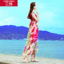 三纬2019夏季新款欧美气质桑蚕丝真丝连衣裙女显瘦 波西米亚长裙图片