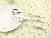 韩式创意高档西餐餐具三件套陶瓷，柄不锈钢牛排叉勺子套装