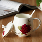 可爱创意杯子情侣骨瓷杯，马克杯带盖带勺肚杯水杯陶瓷茶杯定制logo