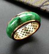 天然a货满绿翡翠戒指指环镶嵌18k金戒指翡翠戒指男女款对戒指