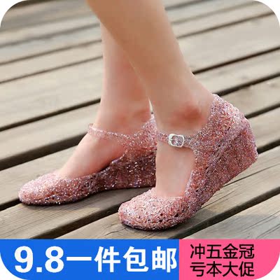 包邮 洞洞鞋女凉鞋 沙滩鞋鸟巢鞋塑料水晶果冻鞋 夏季新款 女鞋