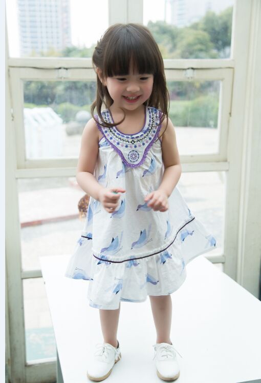 2015新款韩版甜心范儿 中国风女童小鸟连衣裙 儿童刺绣民族连衣裙
