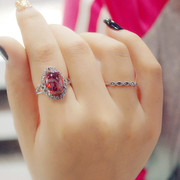 泰银戒指女食指时尚红宝石，中指指环日韩版，复古欧美饰品