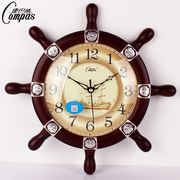 康巴丝小型船舵挂钟客厅静音创意时钟现代欧式地中海挂件石英钟表
