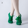 绿色帆布教师鞋带跟民族舞蹈鞋软底女舞鞋肚皮舞爵士芭蕾舞练功鞋