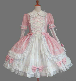 lolita哥特式翻领接袖连身短裙宫廷洋装纯棉，两件套颜色可选
