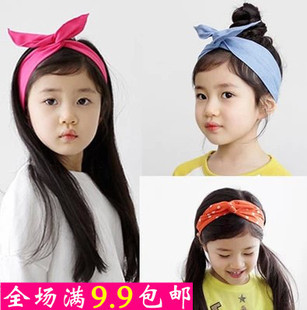 韩国儿童表演头饰品，女童布艺兔耳朵发箍蝴蝶结，发带头带可爱卖萌