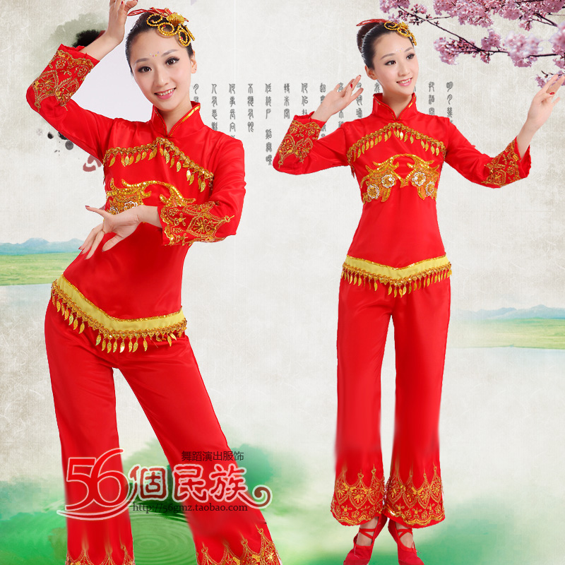 新款广场舞开门红扇子舞蹈服装修身秧歌服喜庆灯笼舞腰鼓演出服装