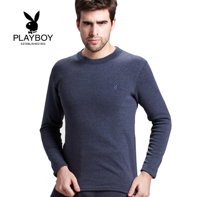 花花公子男士冬季青年保暖内衣套装羊毛竹炭双层纯棉加厚加绒男土