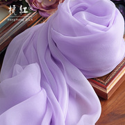丝巾浅紫色长款真丝围巾，桑蚕丝乔其女薄款纱巾，春秋冬夏季百搭