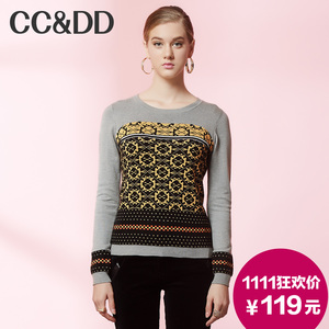 【爆】CCDD2014冬装专柜正品新款女装圆领套头衫时尚撞色格子毛衣