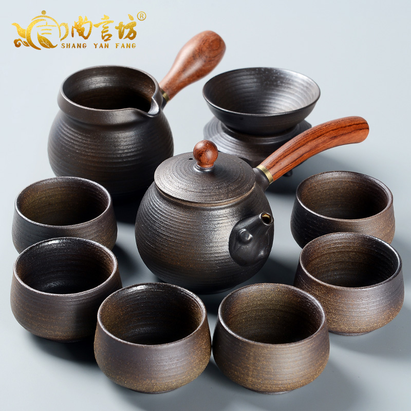 尚言坊 柴烧功夫茶具套装 家用手工侧把壶粗陶复古茶具礼盒装|msdalam kategori pinggan mangkuk, set teh, Kung Fu teh - dari Buy2taobao.com untuk memberikan perkhidmatan ejen Taobao profesional membeli