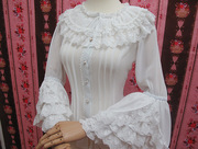 原创设计lolita洋装姬袖复古公主风，长袖衬衫修身蕾丝雪纺衫