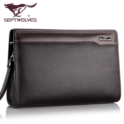 专柜正品七匹狼手包 男士手拿包 头层牛皮真皮大号手腕包 手夹包