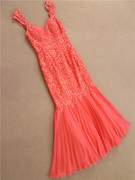 0905橘红色蕾丝鱼尾裙，演出长款手工，钉珠外贸晚礼服宴年会4y6ct