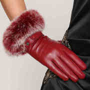 warmen真皮手套女士冬季短款兔毛，口保暖开车时尚羊皮手套l139nq