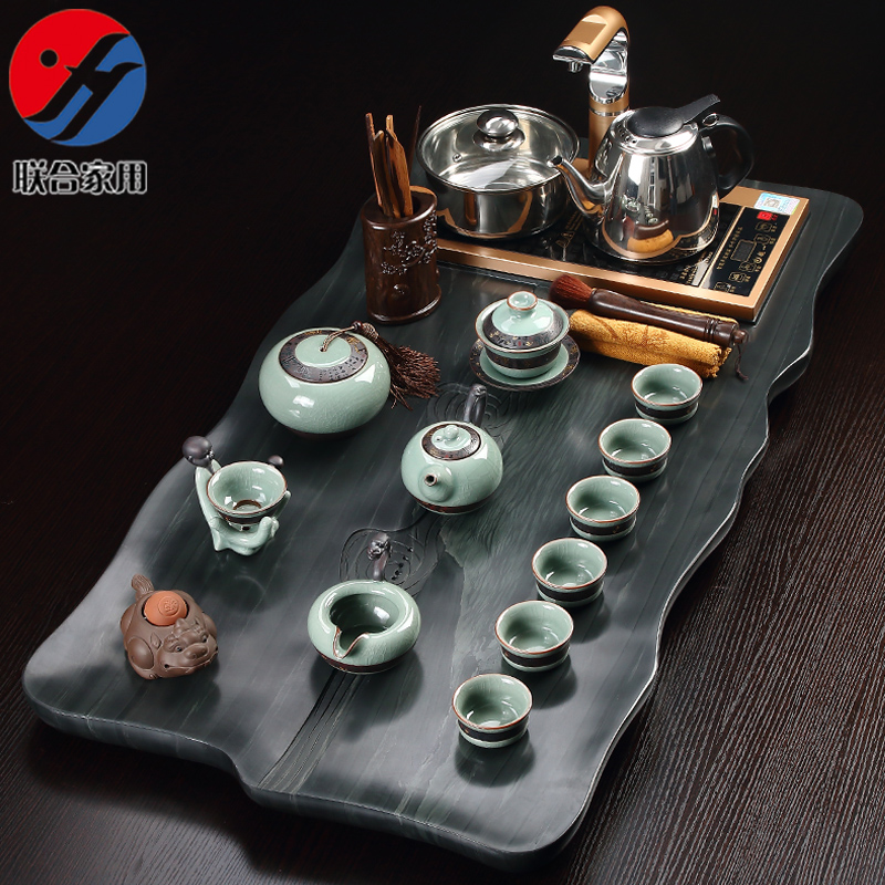 联合家用 绿檀石电磁炉茶盘 哥窑茶具套装整块石头茶盘大号茶海|msdalam kategori pinggan mangkuk, set teh, Pakej teh - dari Buy2taobao.com untuk memberikan perkhidmatan ejen Taobao profesional membeli