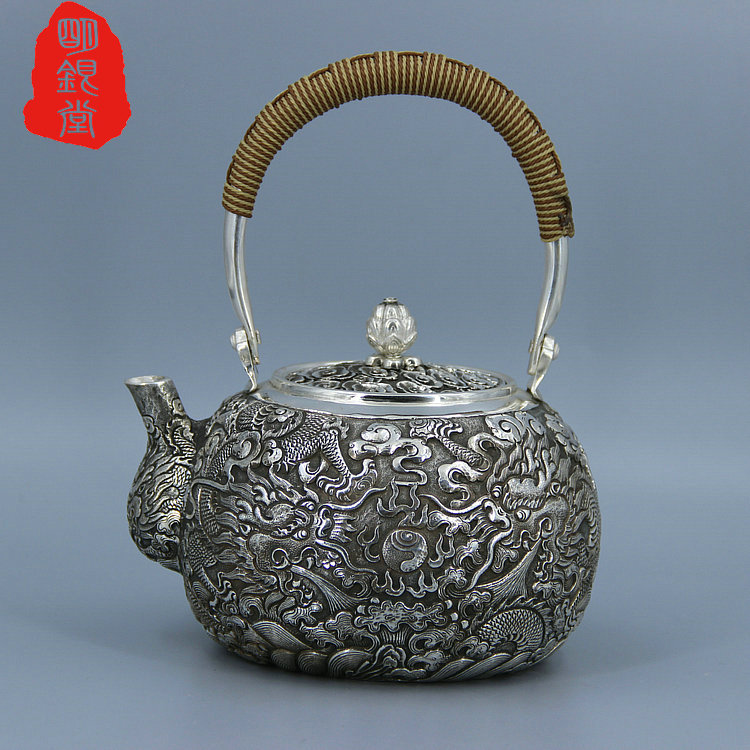Sterling Silver Kettle manual Chisel engraved Chinese style Gantry pot A Playing mouth Hit Pitcher Ingenuity Hand madein the Tableware , Tea set , Teapot category - from Buy2taobao.com to provide professional Taobao agent buy service