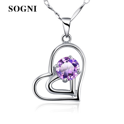 Si Geni Necklace natural amethyst Pendant love s925 Sterling Silver love Swiss Diamond Girlfriend birthday giftin the Accessories/Fashion Jewelry, Pendant/Pendant category - from Buy2taobao.com to provide professional Taobao agent buy service